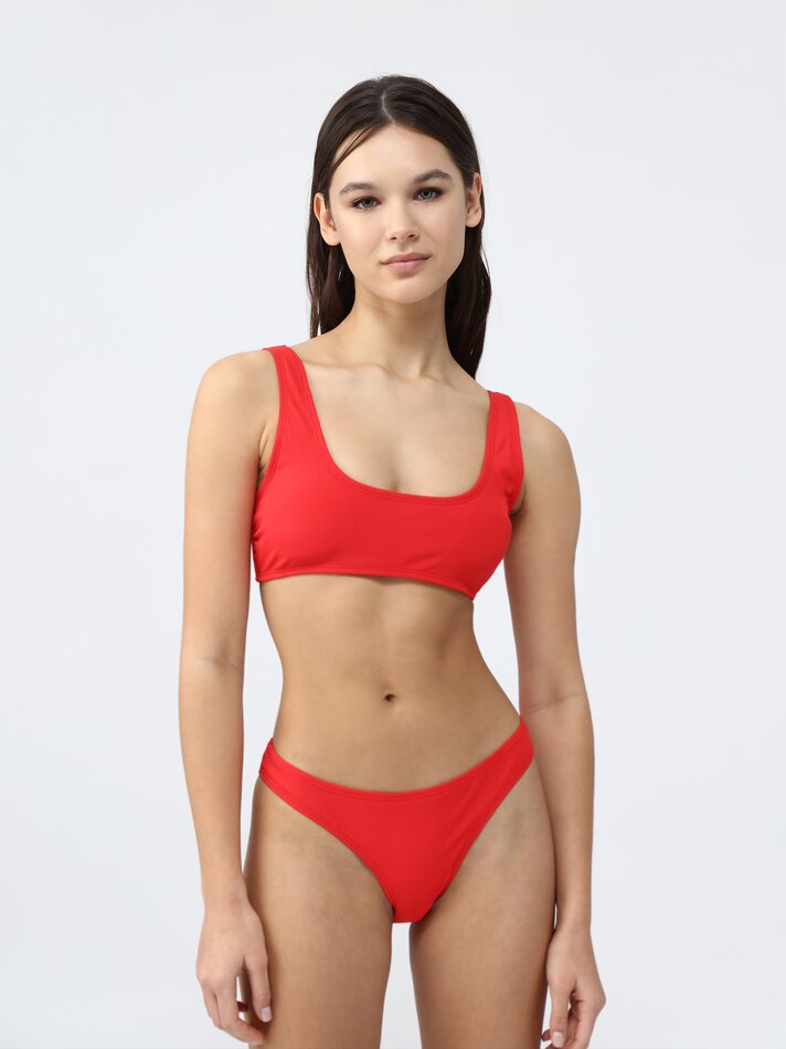 Top de biquíni canelado - Vermelho