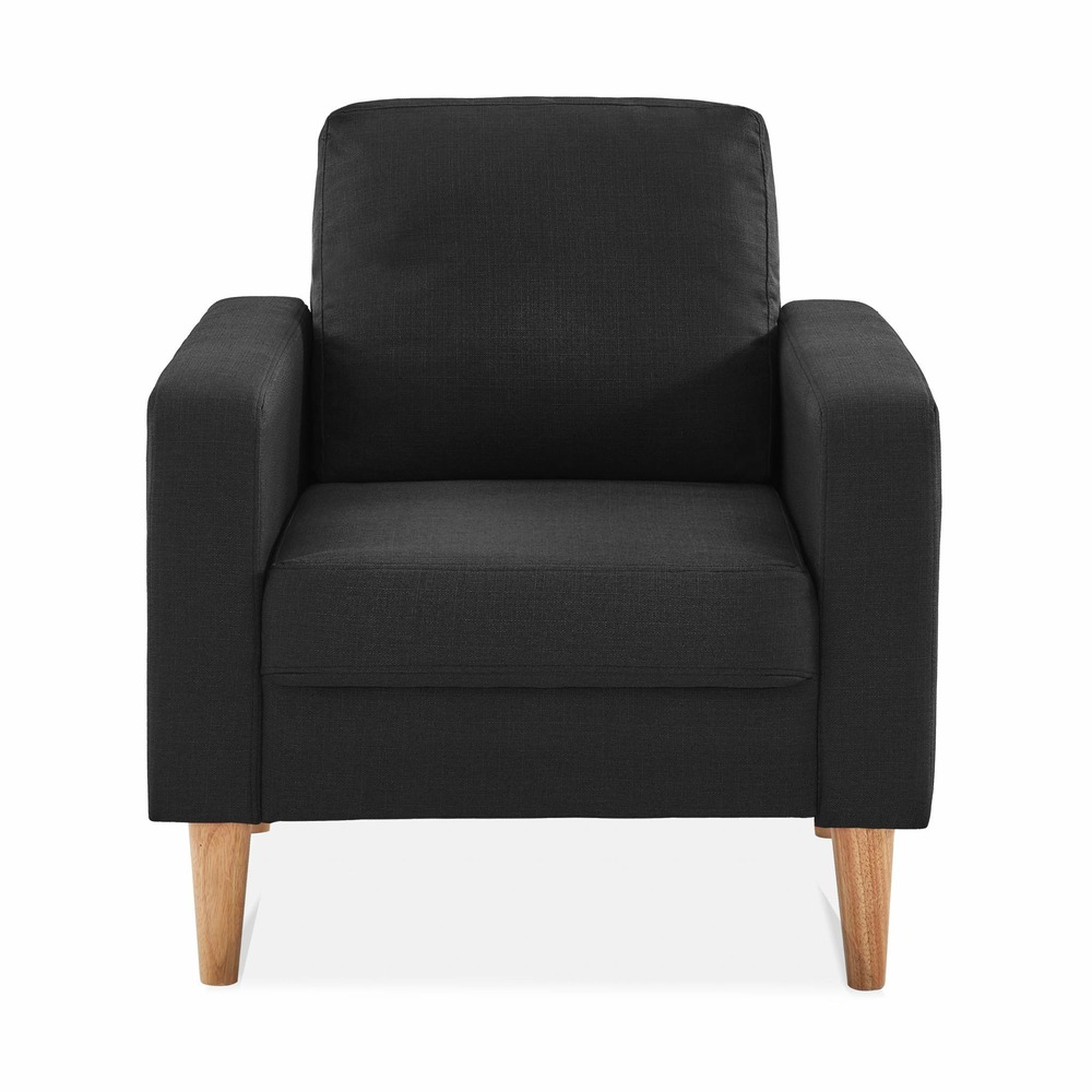 Fauteuil scandinave en tissu gris chiné foncé - bjorn - canapé 1 place fixe droit pieds bois