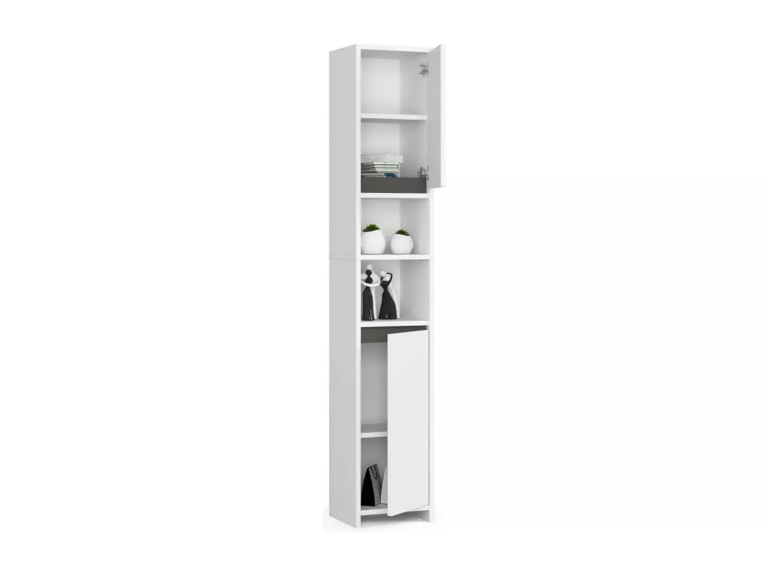 Colonne salle de bains AKORD UNI Blanche 32 cm 2 portes façade Blanche 4 étagères 32x28x180 cm