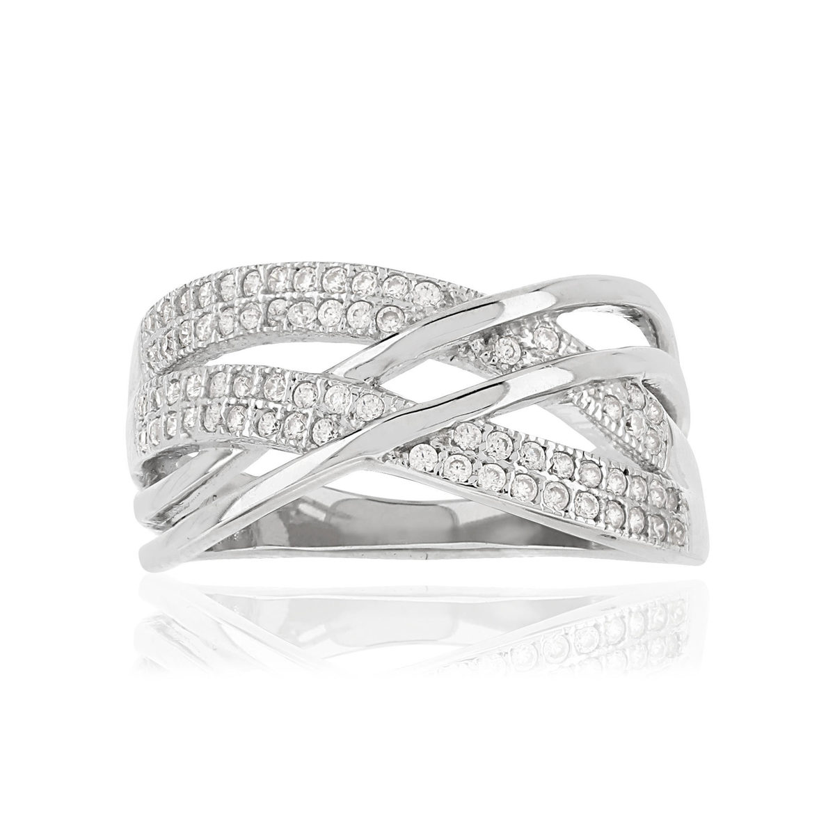 Bague argent 925 anneaux entrelacés zirconias