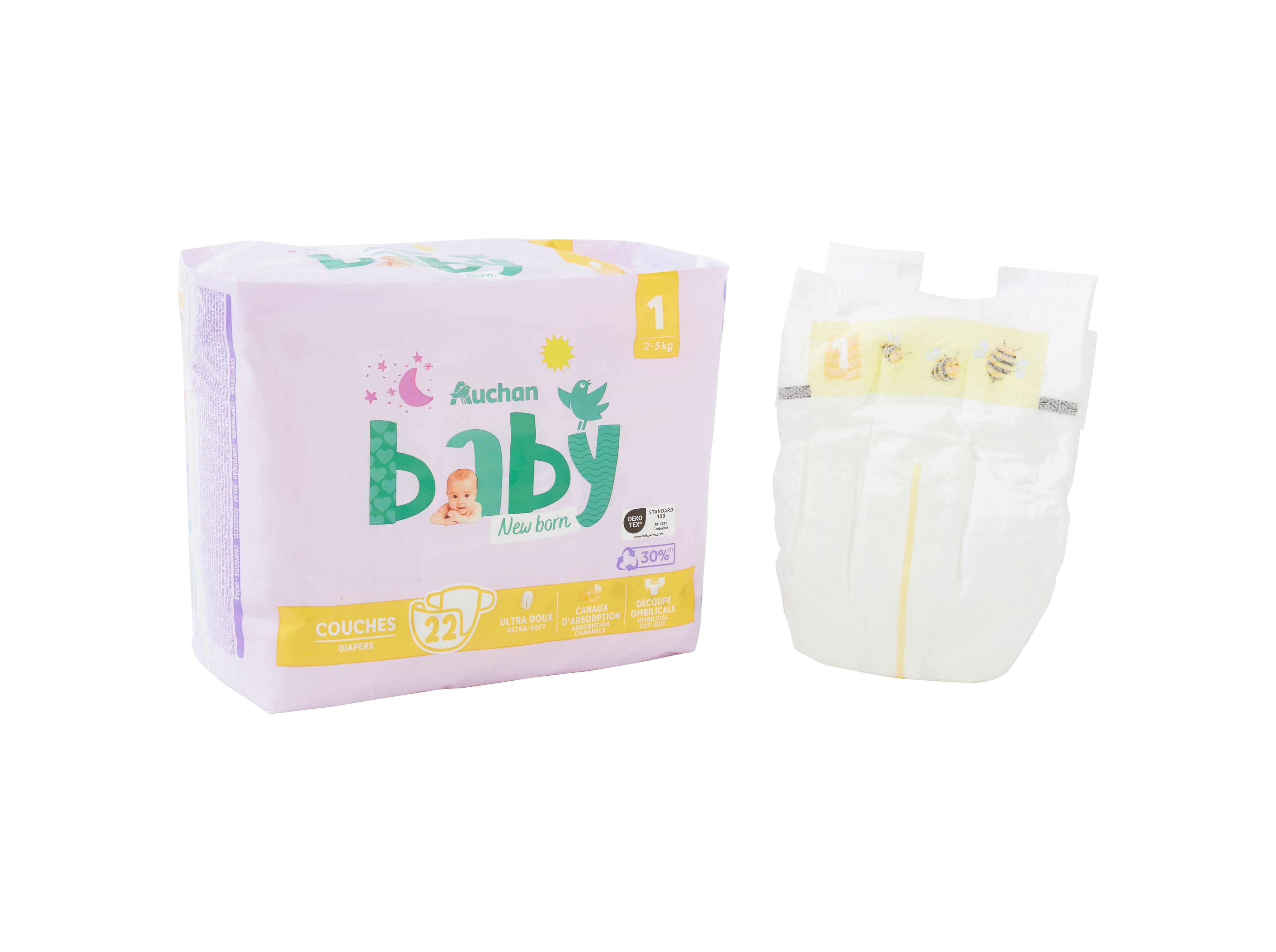 FRALDAS AUCHAN BABY T1 2-5KG 22UN