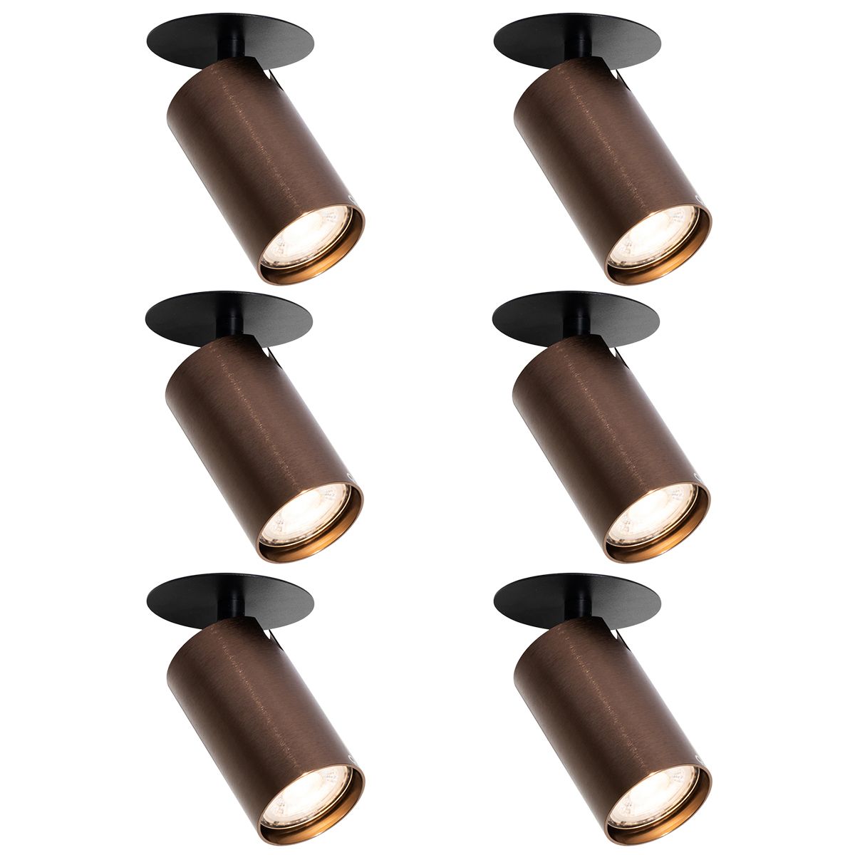 Set van 6 moderne inbouwspots donker brons GU10 50mm - Chels