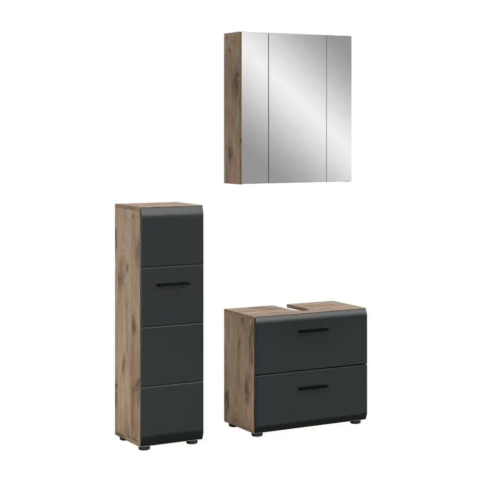 Hioshop Ice badkamer I24 zwart mat- eiken decor