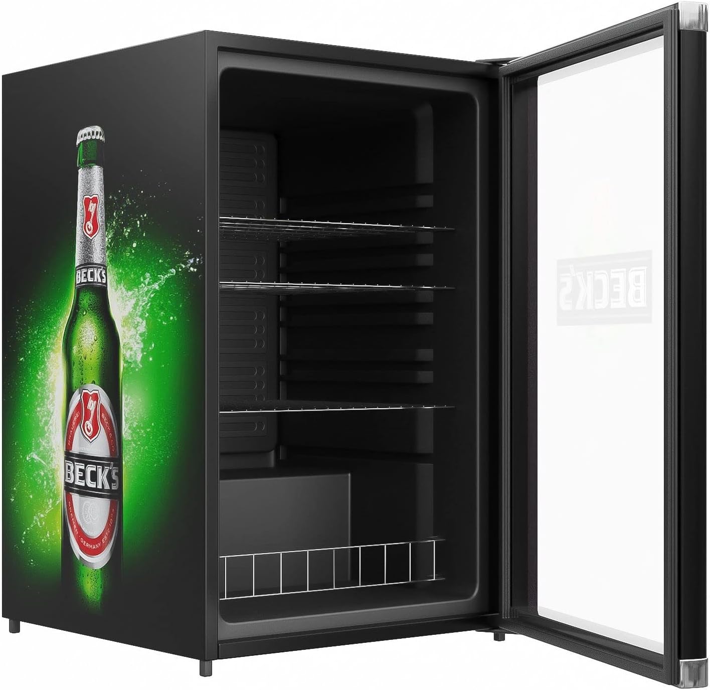 CUBES Becks Bierkühlschrank 115L | Getränkekühlschrank groß mit Glastür, perfekt für Partys & Gewerbe | Energieeffizient, 84,5 cm hoch, 104 kWh/Jahr - Flaschenkühlschrank groß