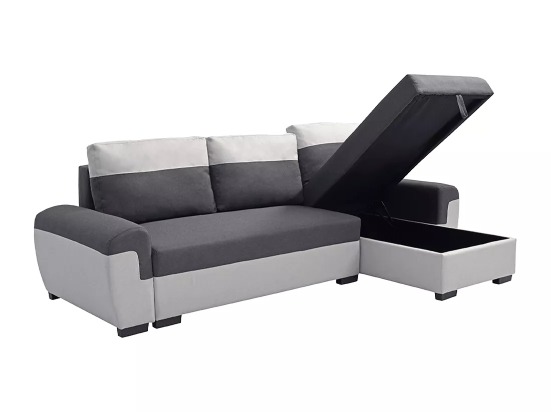 Canapé d'angle réversible et convertible en tissu anthracite et gris clair GABY II