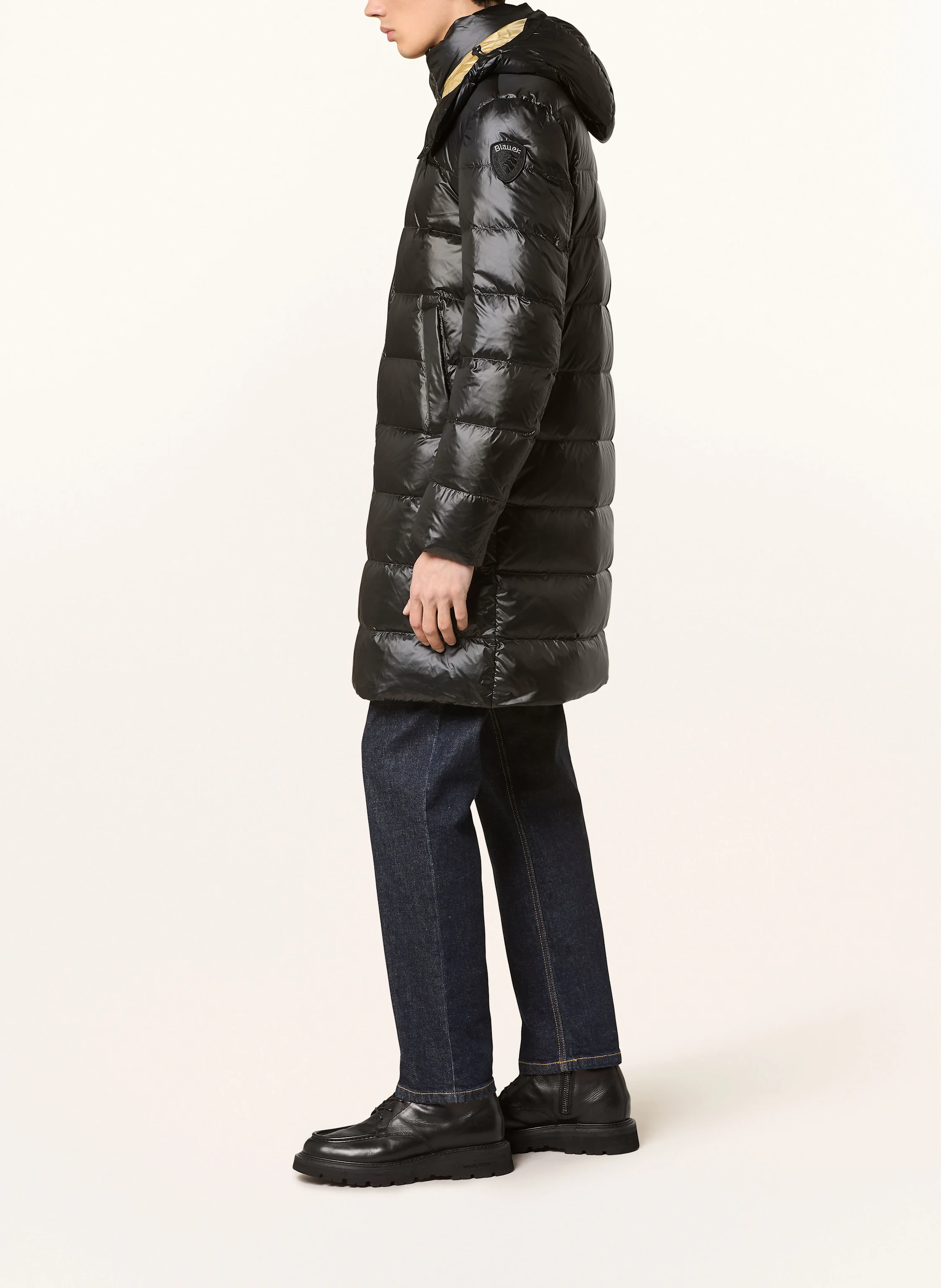Blauer Lightweight-Daunenmantel CARVER mit abnehmbarer Kapuze