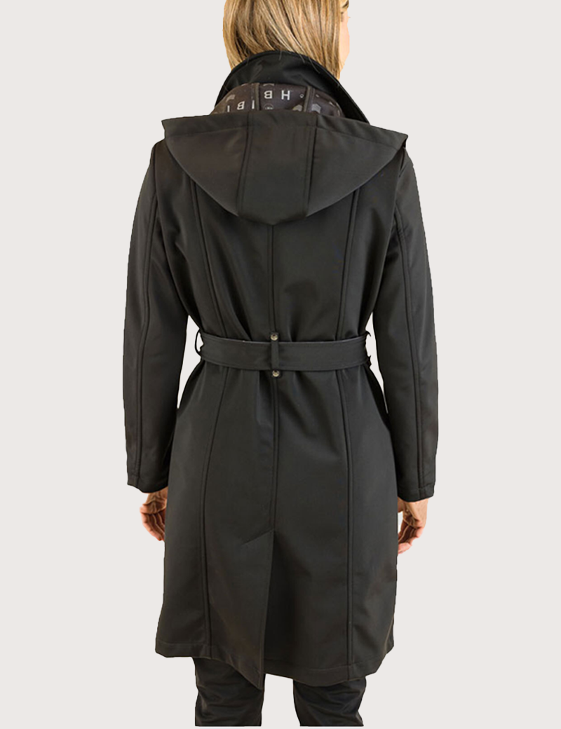 HBT TRENCH MI-LONG NOIR À CAPUCHE AMOVIBLE NOIR POUR FEMME QUEEN