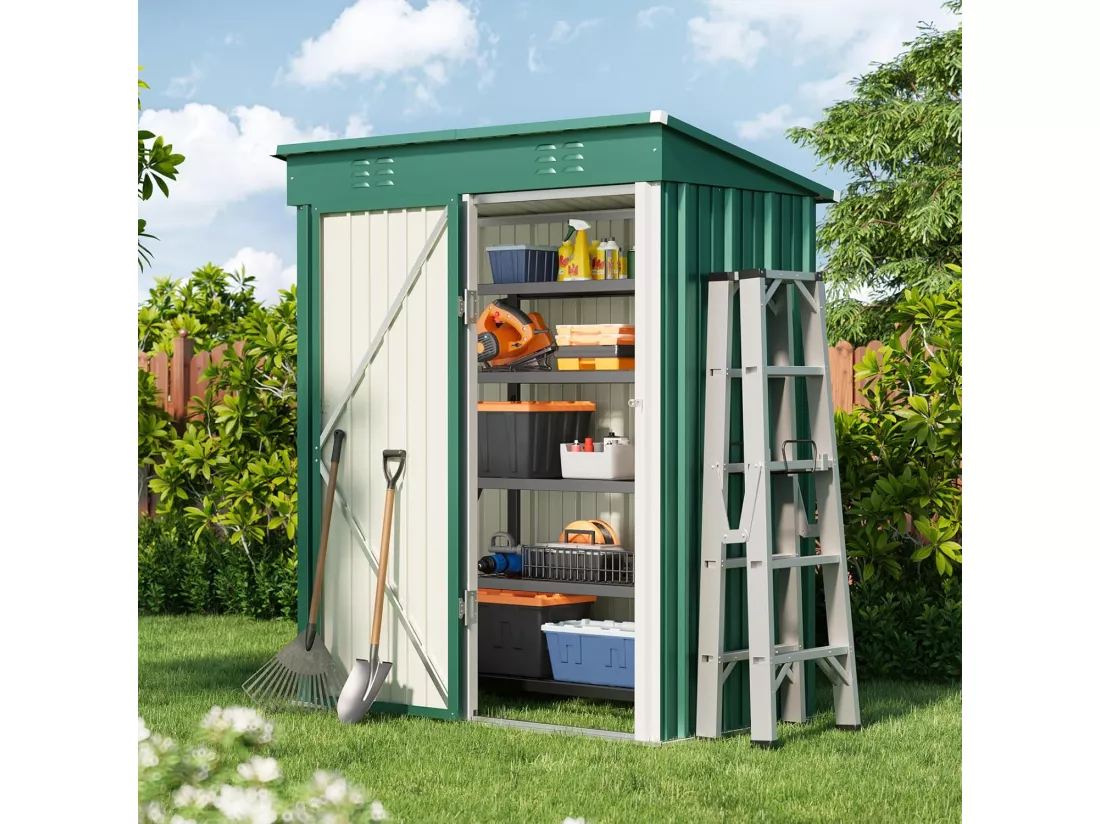 Bealife Abri de Jardin en Métal 162 x 95 x 182 cm Cabanon Vert sur Terrain