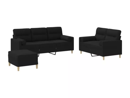 Ensemble de canapés 3 pièces avec coussins noir tissu