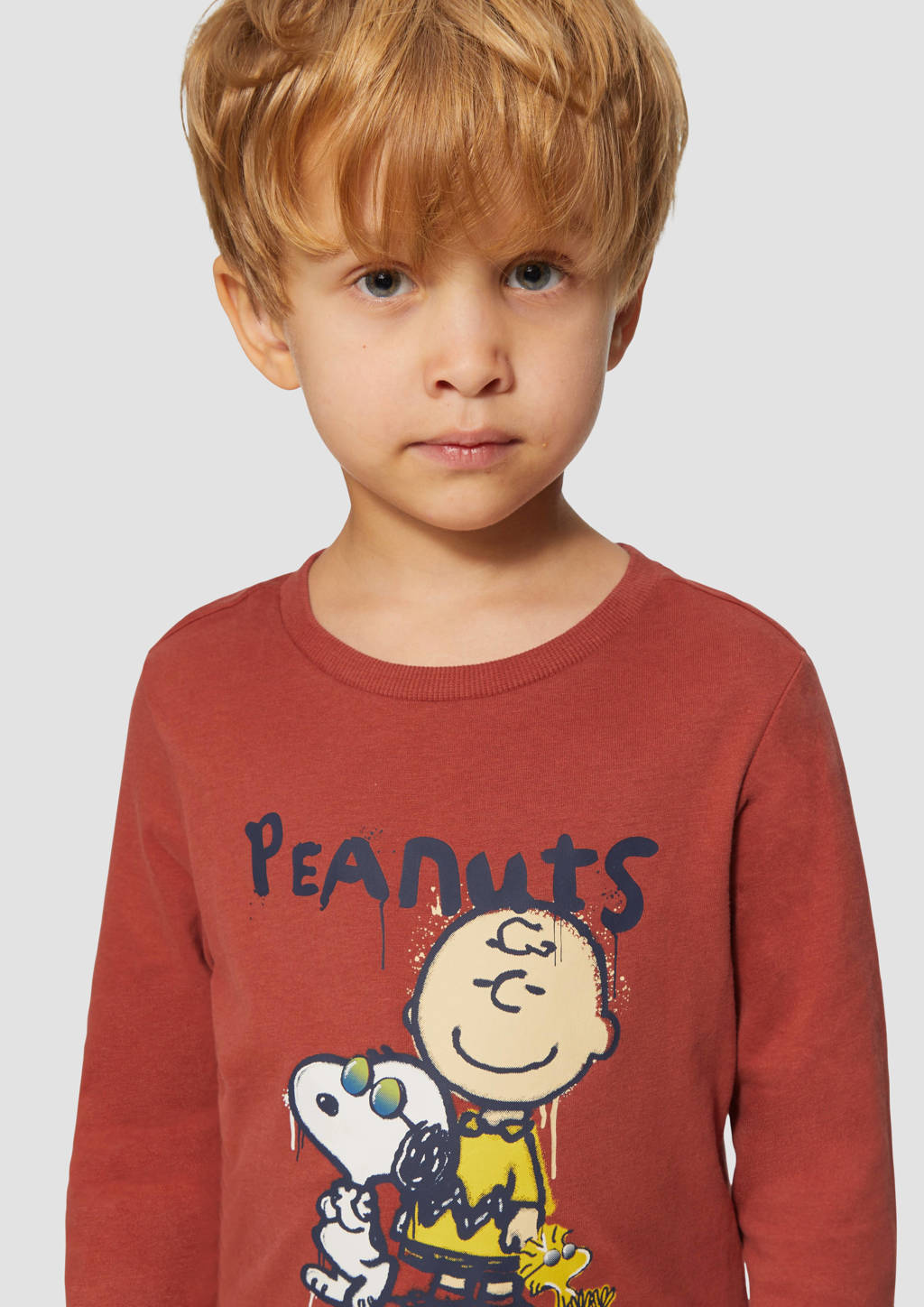 s.Oliver longsleeve Snoopy met printopdruk roodbruin