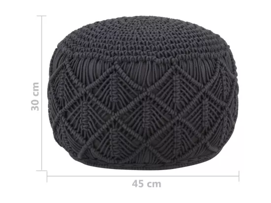 Pouf fait à la main en macramé Anthracite 45x30 cm Coton