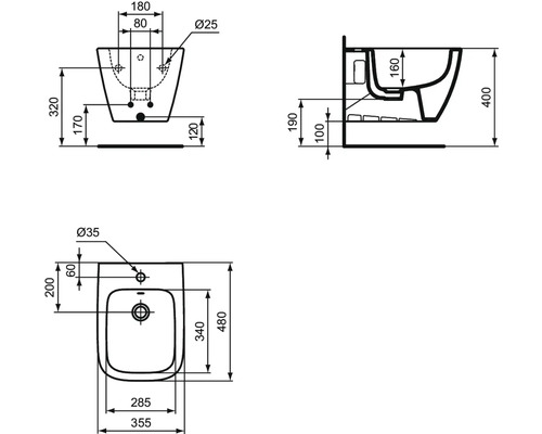 Ideal Standard i.life S wandhangend bidet, glanzend wit, T459301
