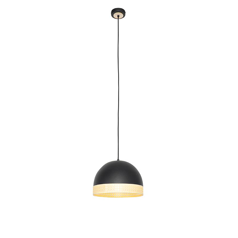 Oosterse hanglamp zwart met rotan 30 cm - Magna Rotan