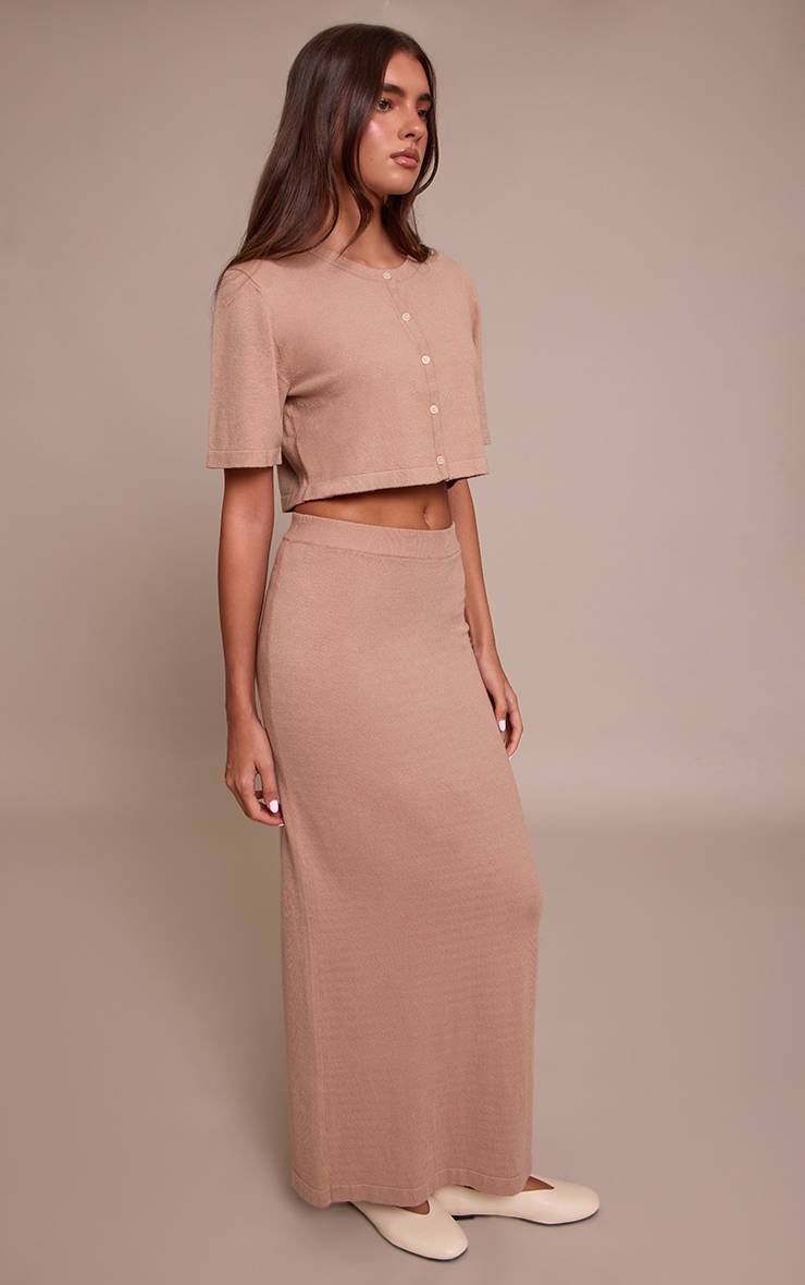 Taupe Jupe Longue En Maille Fine