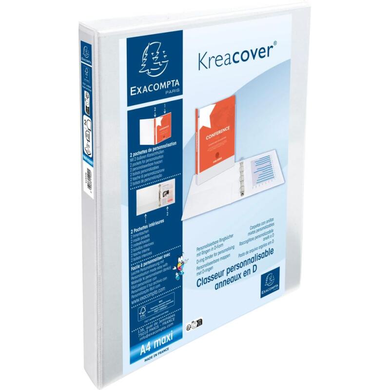 Classeur 2 anneaux cartonné Exacompta Kreacover® personnalisable A4 maxi - Dos 4,7 cm blanc