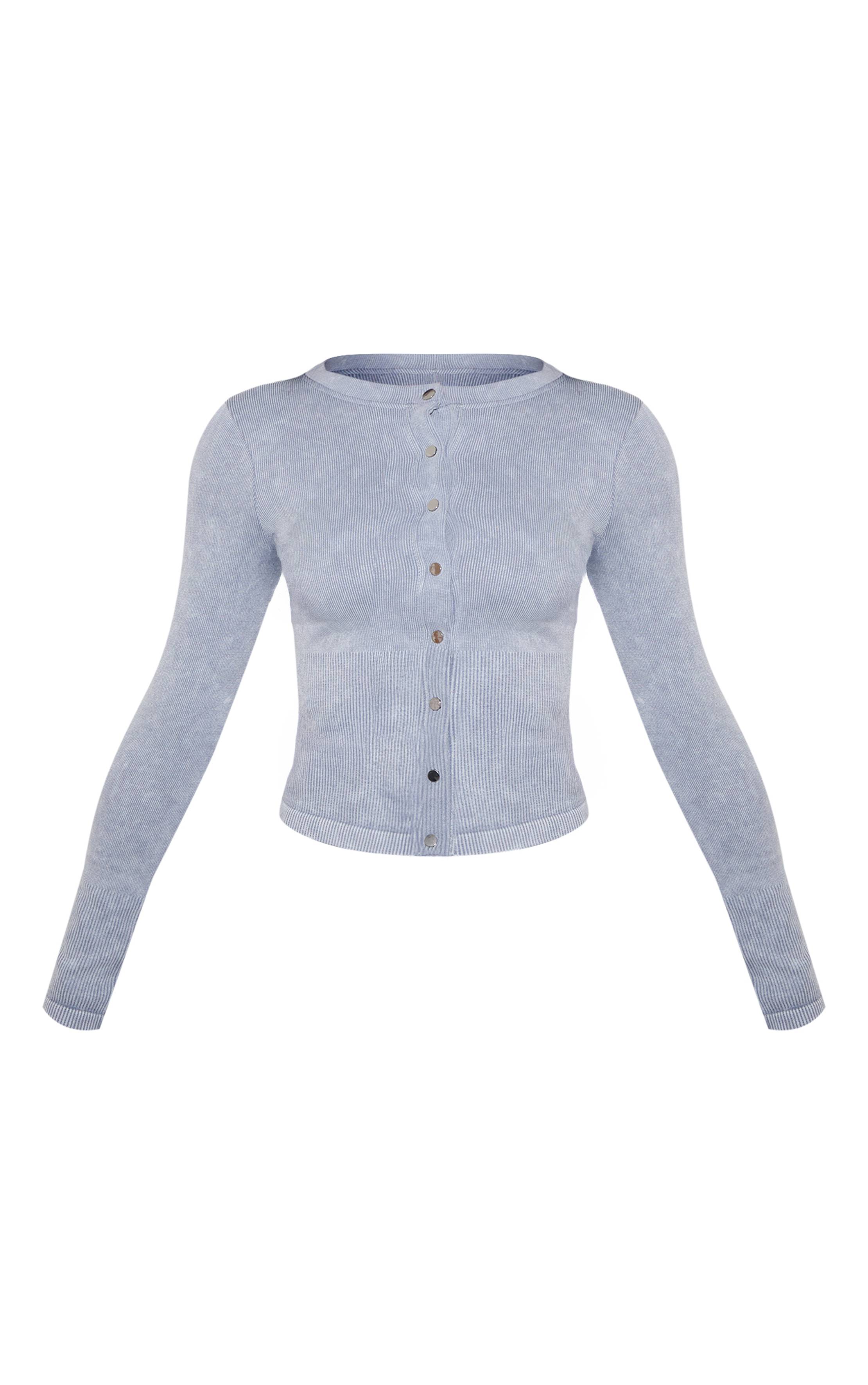 Gris Chiné Haut Long Côtelé Contour À Manches Longues Avec Boutons Petite Taille - Ensemble Coordonné
