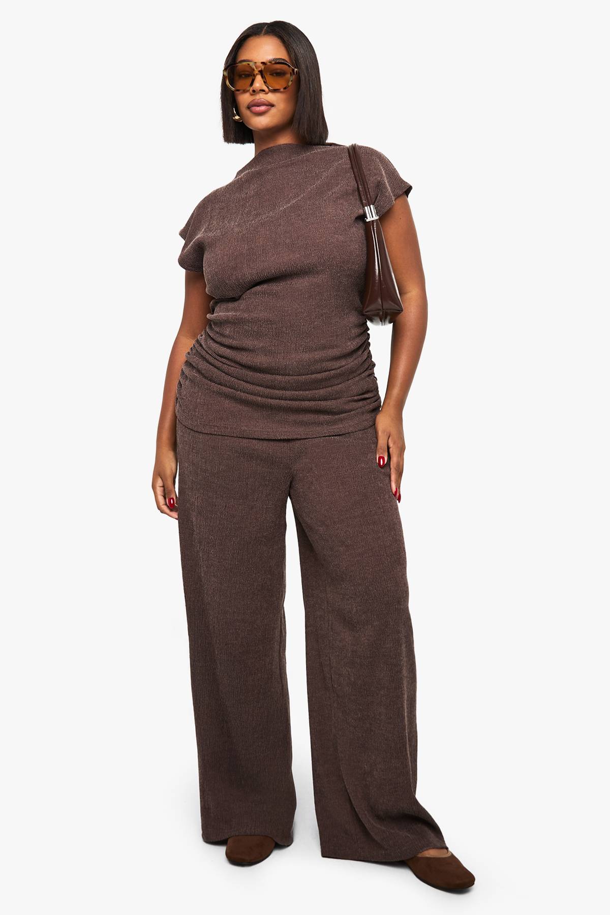 boohoo Pantalon Large Texturé Grande Taille