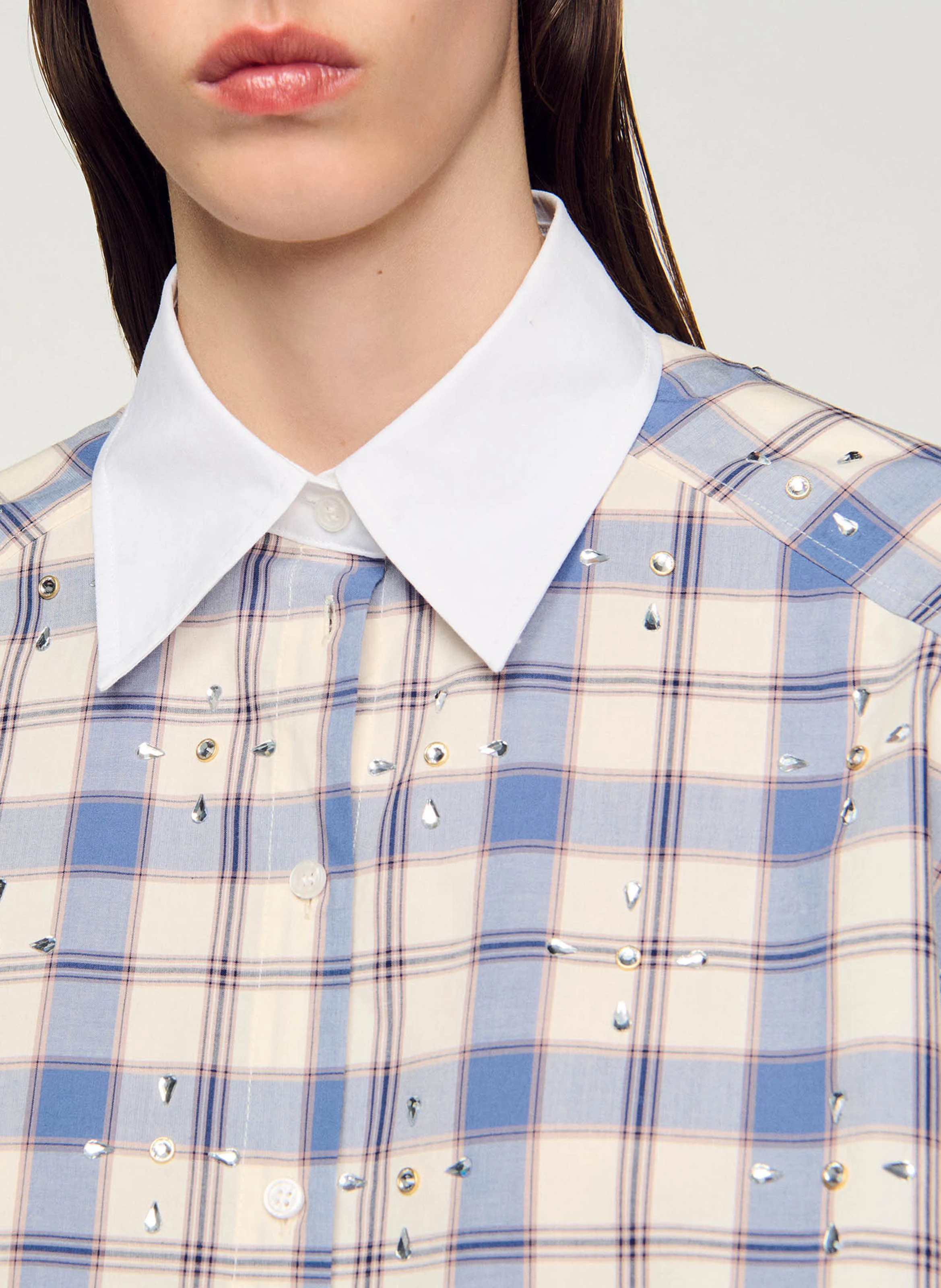 Chemise col classique imprimée en coton | Bleu