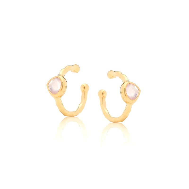 BOUCLES D'OREILLE QUARTZ ROSE ARGENT DORE