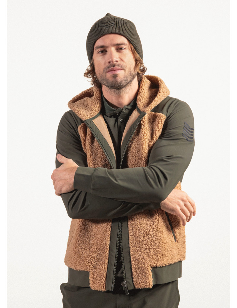 HBT BASICS KEATON HOOD JACKET SHEEP WOOL KAKI