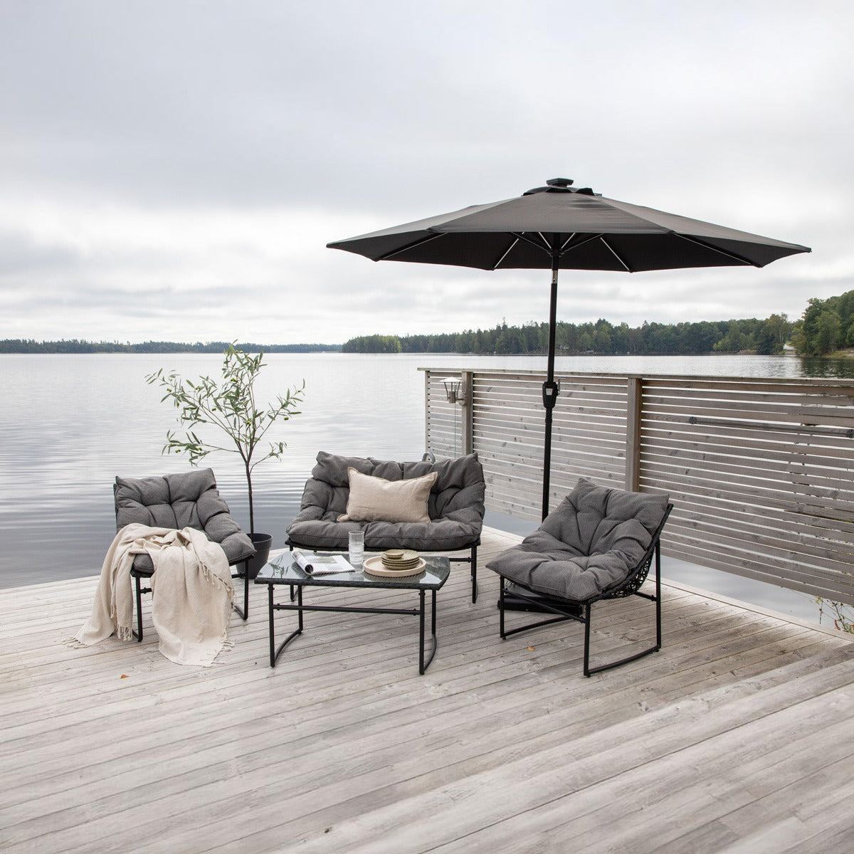 FjÃ´rd - Parasol Zwart 270cm - Led - Sabal