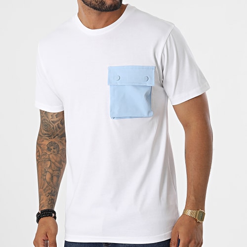 Tee Shirt Poche T8815 Blanc Bleu Clair