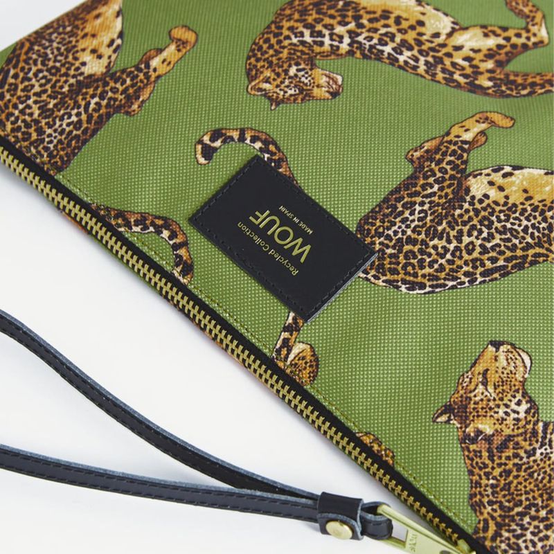 Pochette large XL 26 cm Olive Leopard