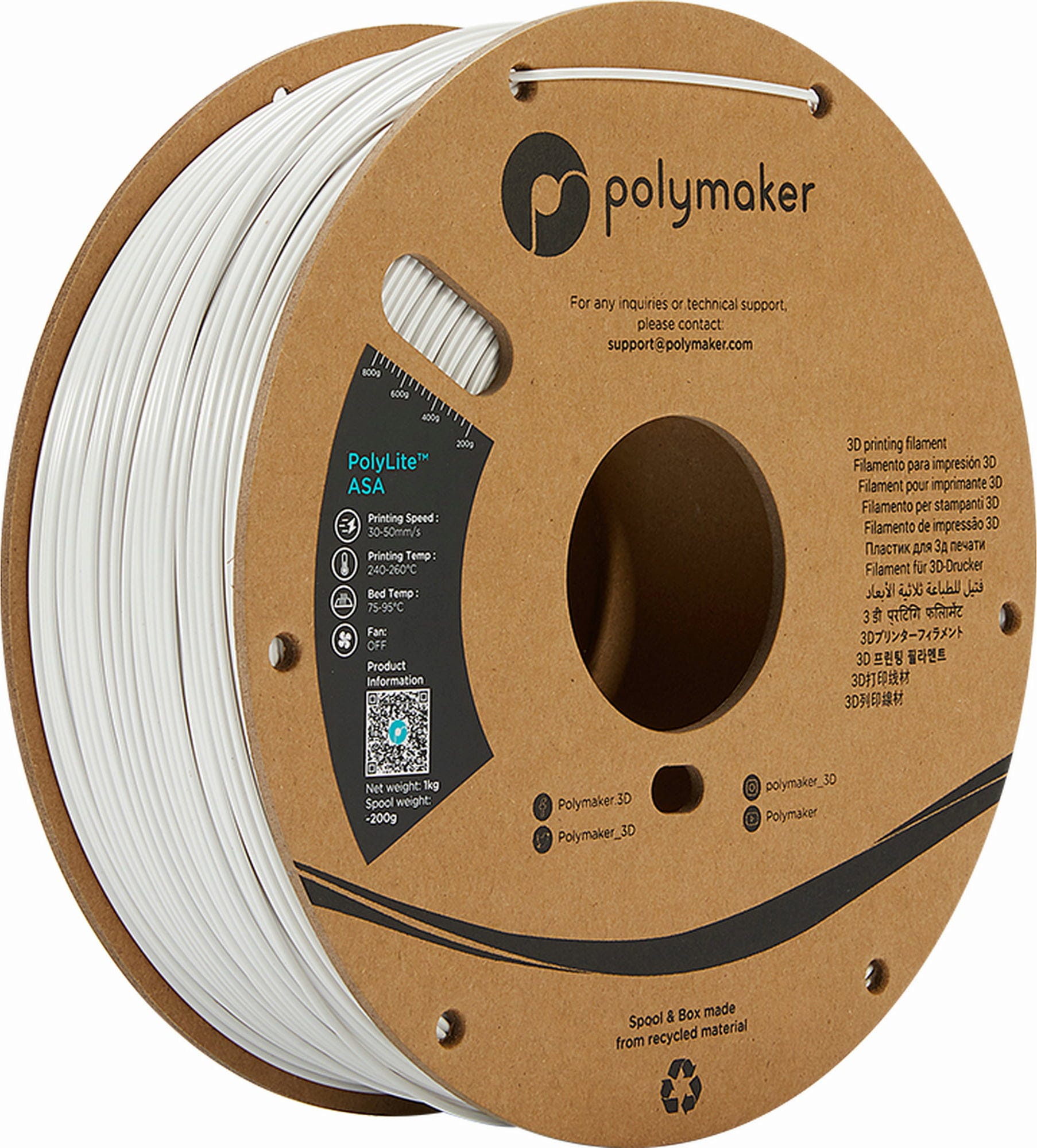Polymaker  PolyLite ASA Weiß, 1,75 mm / 3000 g    Die Alternative zu ABS Filament in Weiß