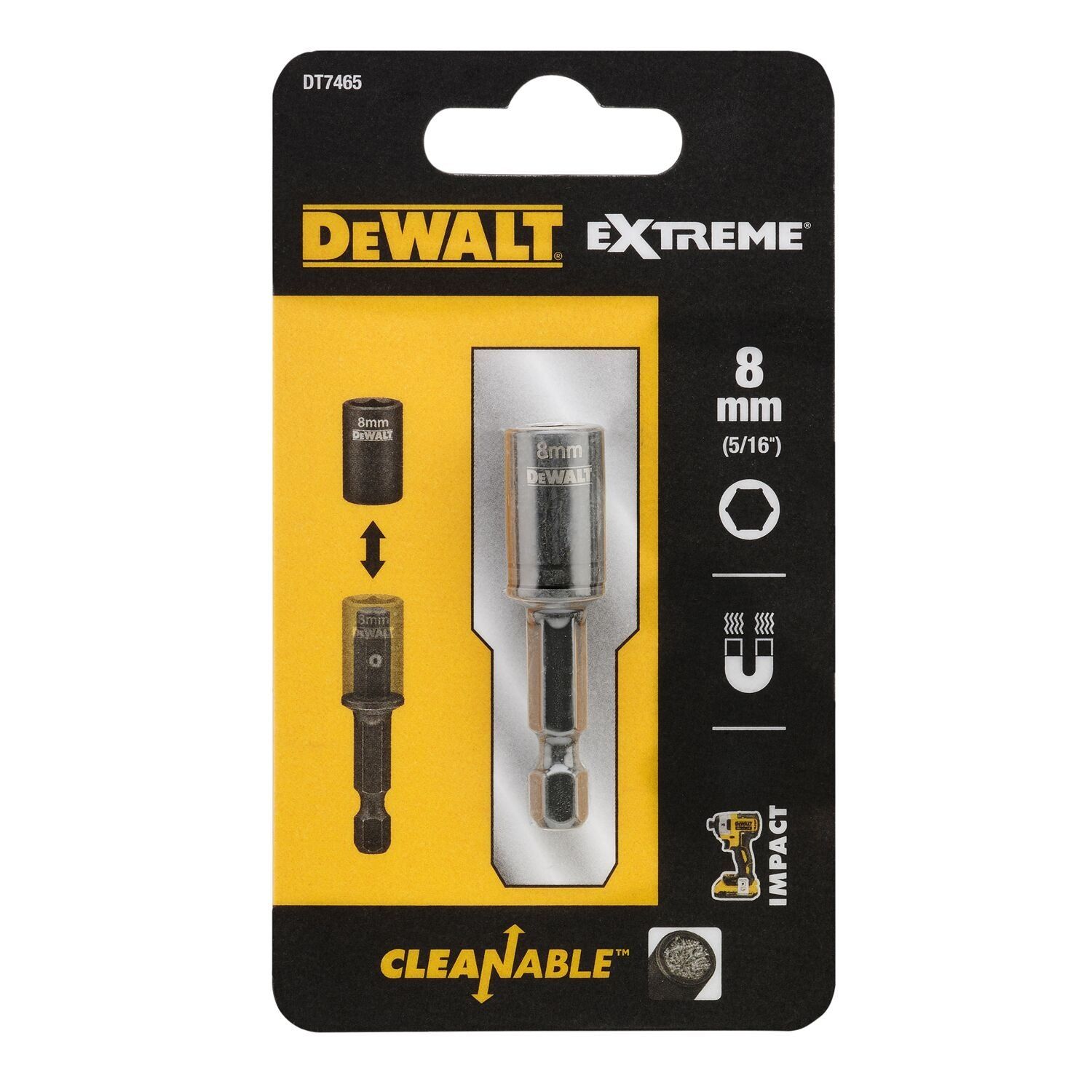DeWALT DT7465 IMPACT Magnetische zeskantdop (reinigbaar) 8mm
