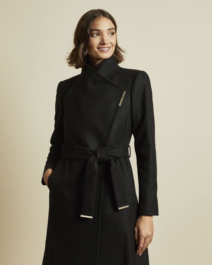 Ted Baker ROSE Midi Wool Wrap Coat With Shoul Black