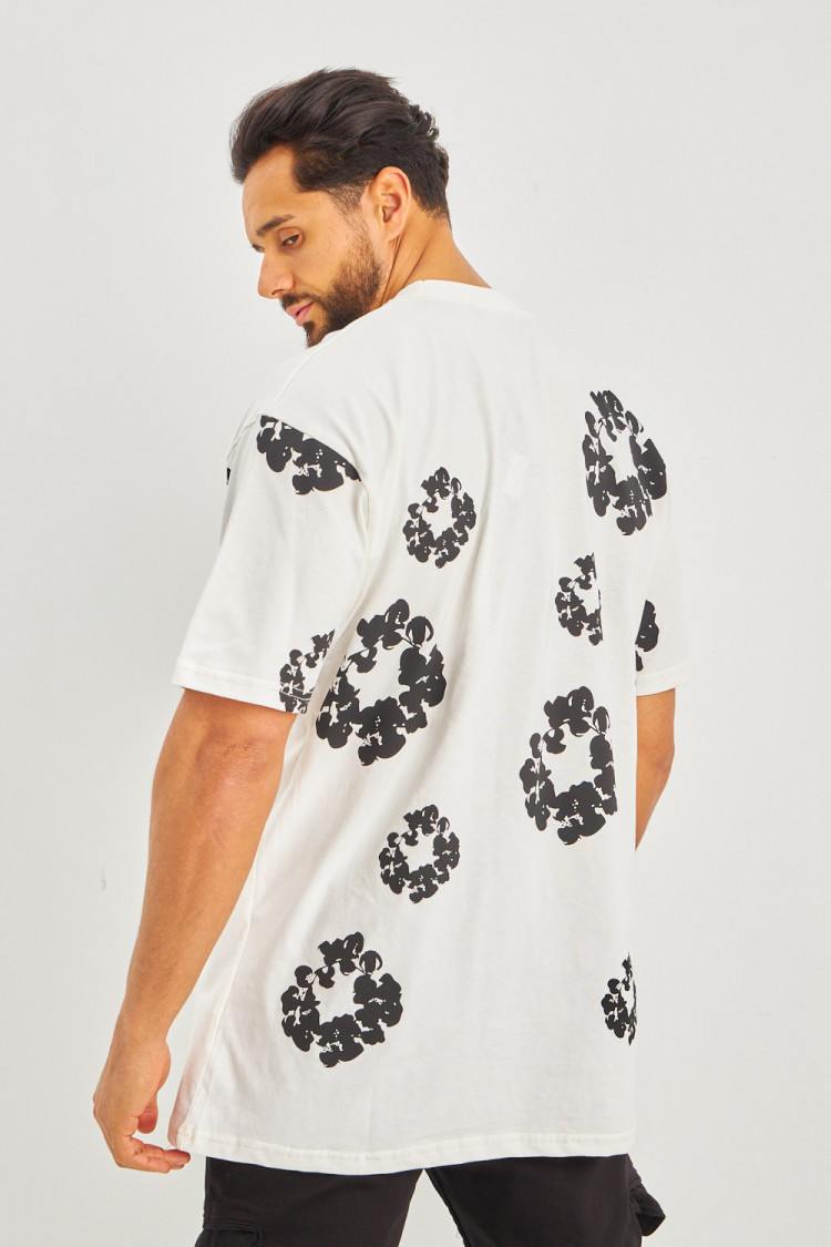 T-shirt motif floral blanc