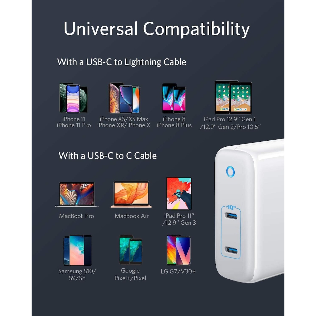 Anker PowerPort III 2-Port 60W USB-C lader (hvit)