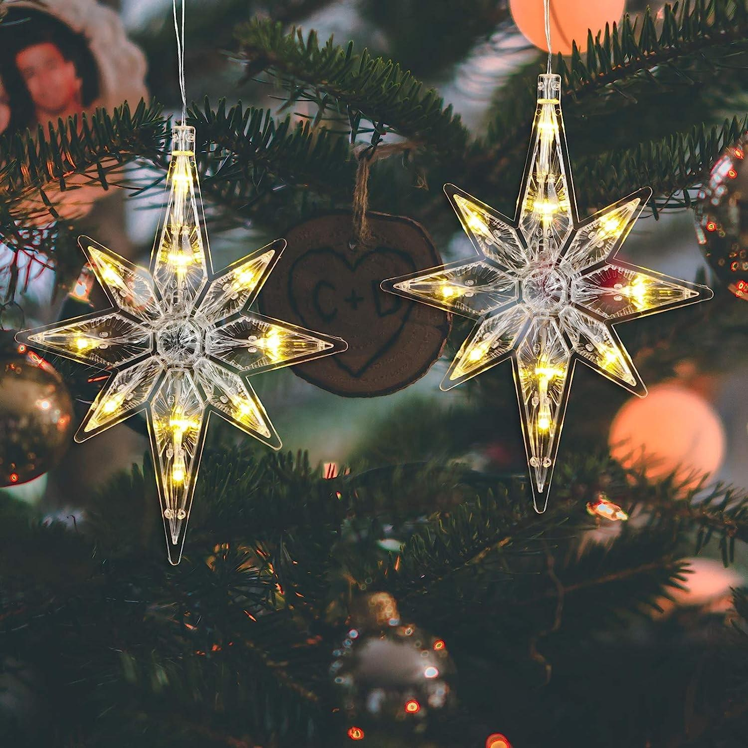 (20cm) Weihnachts LED Deko Licht Stern Hängelampe für Christbaum / Fenster (Batteriebetrieben) - Warmweiss