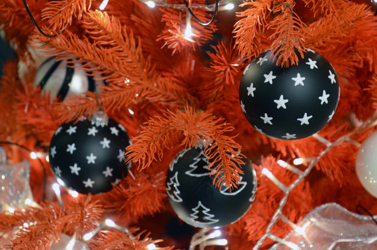 Kerst zwart-wit ebbenhout, set van 3, mat zwart/wit, glitter, 8 cm, 3 stuks, kerstballen, kerstversieringen, kerstversieringen