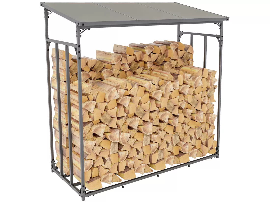 Etagère bois de cheminée - Métal - 143 x 70 x 145cm - Anthracite - Ruston