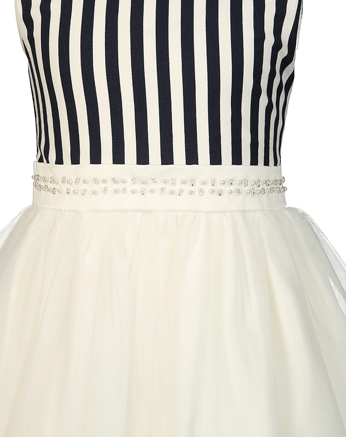 Tüll-Kleid STRIPES & PEARLS in navy/ecru