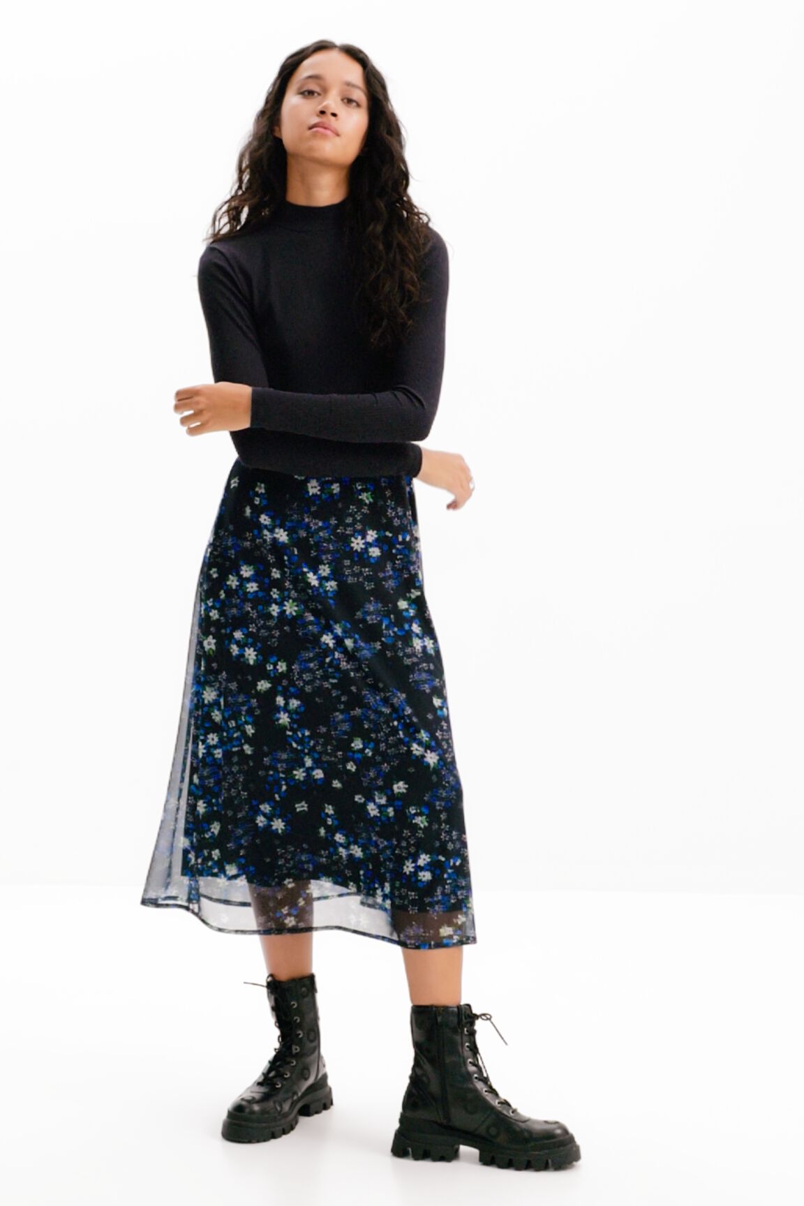 Robe midi combinée fleurs
