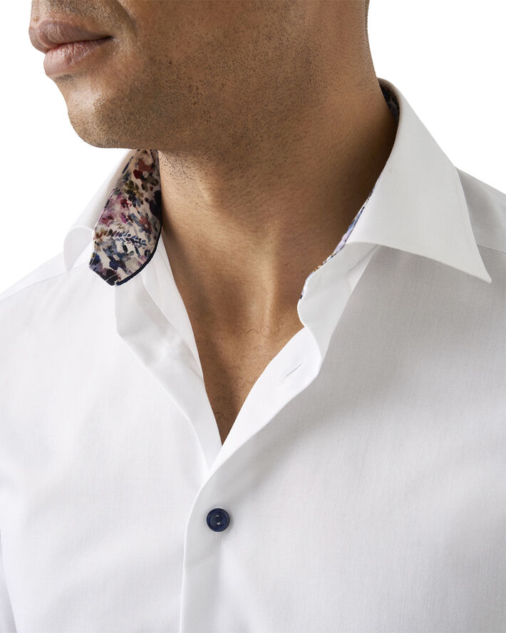 ETON Contemporary Fit White Floral Effect Signature Twill Shirt Hvid