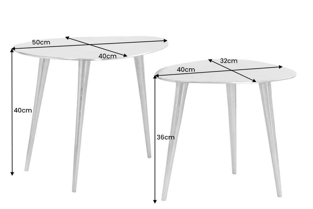 2er Set Couchtisch ELEMENTS 50cm silber Metall Handarbeit
