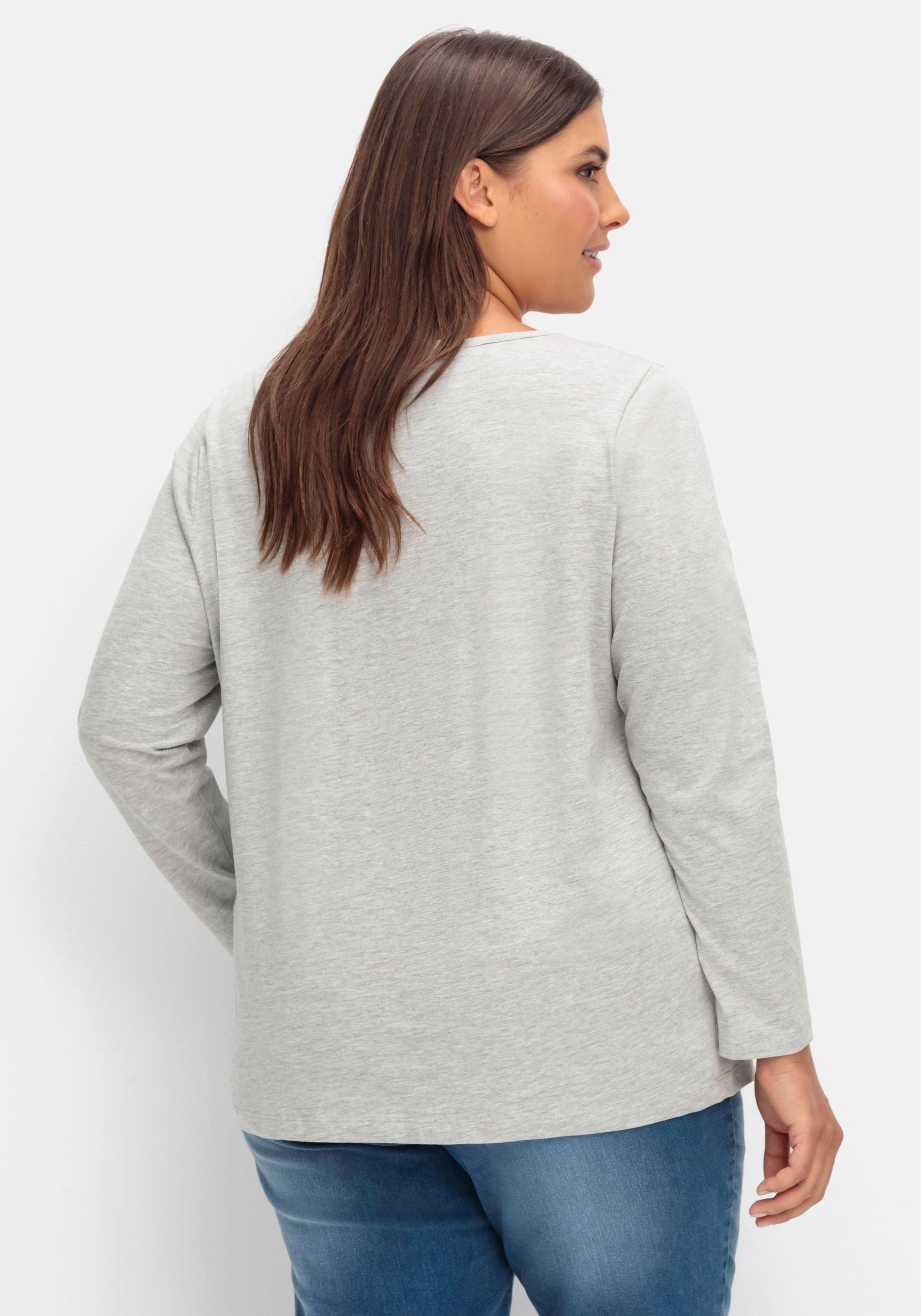 Meliertes Langarmshirt mit Sternen-Frontdruck