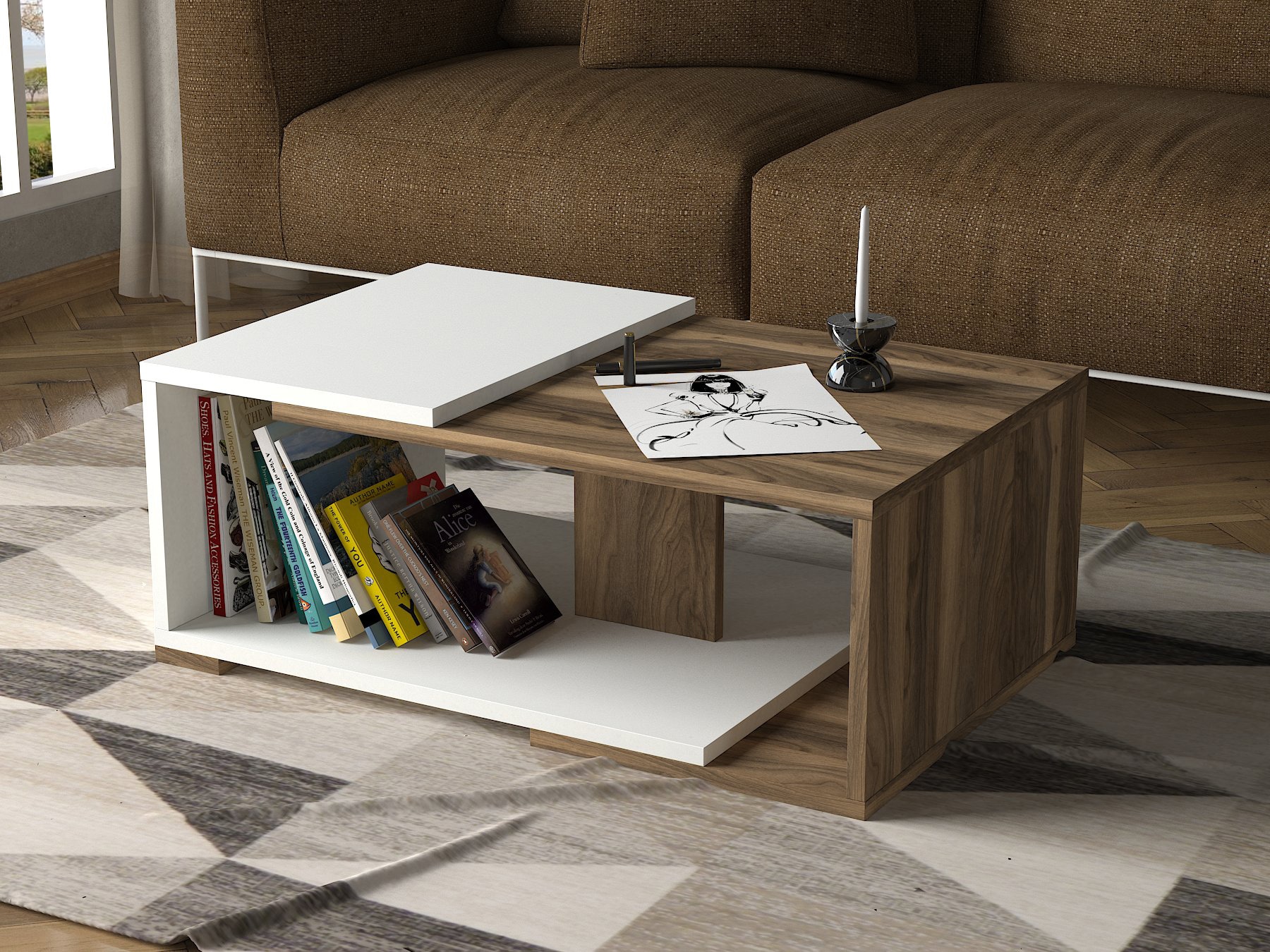 Couchtisch Modern Weiß Walnuss