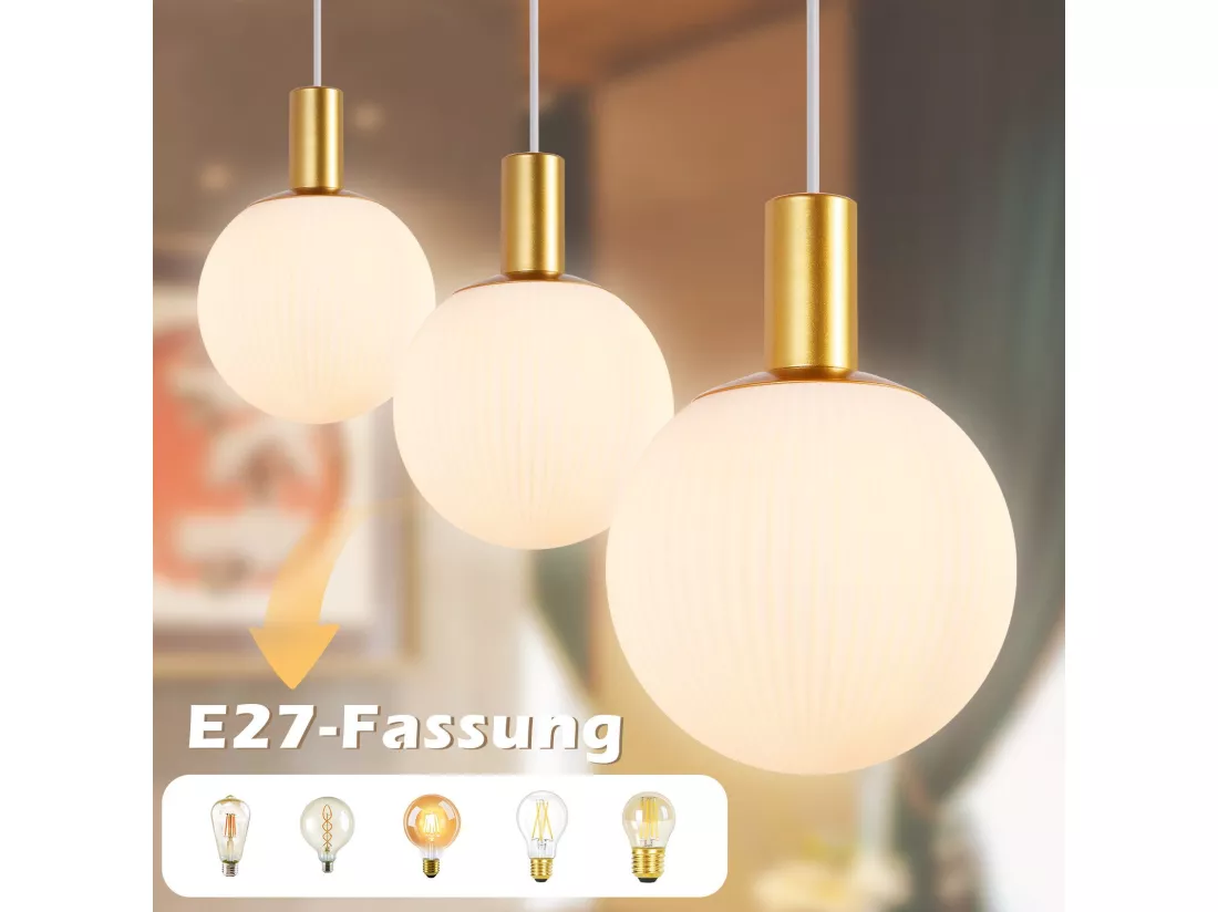 NETTLIFE Suspension E27 or Lampe à suspendre 3 feux Réglable en hauteur Lampe à suspendre Moderne