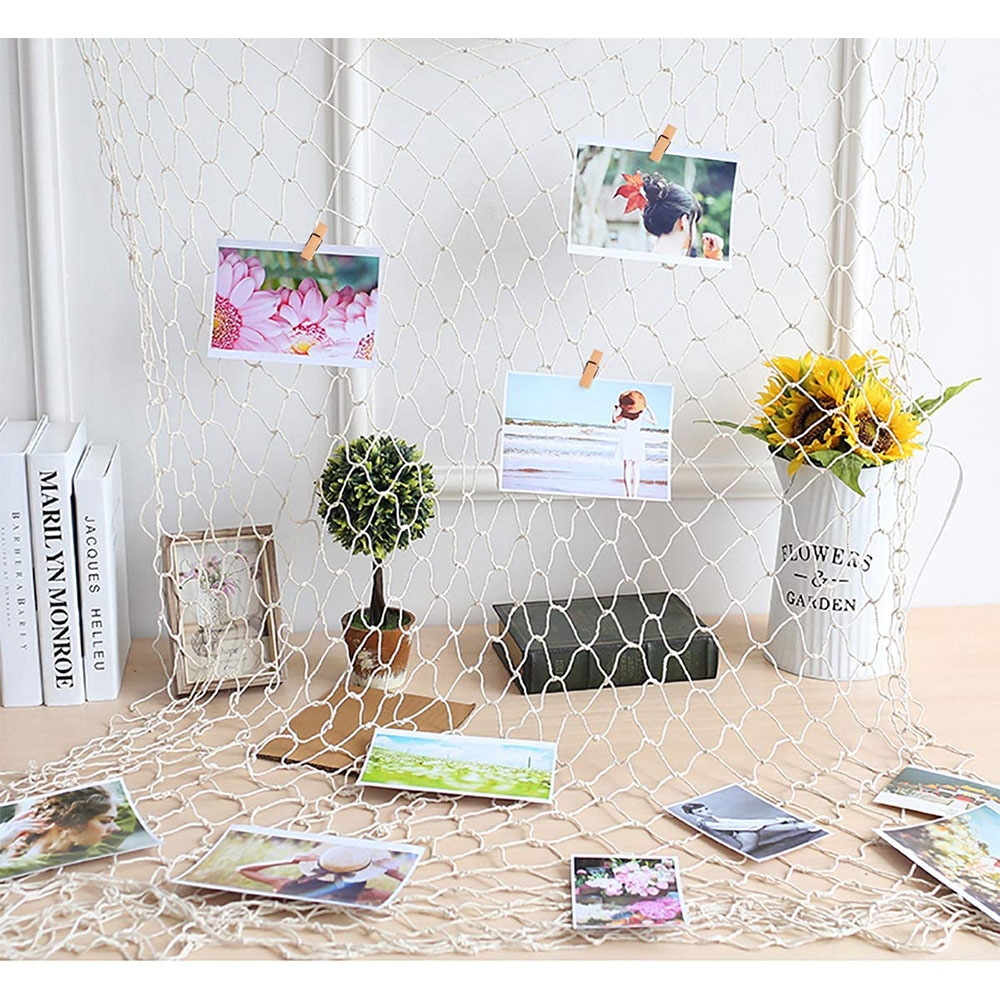 (200x100cm) Wandnetz Fotohalter Organizer Deko Fischernetz inkl. Holz Klammern   Wandhalterung - Braun