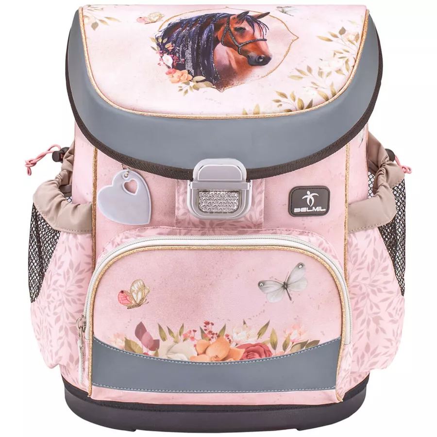 Belmil Schulranzen Mini Fit Schulranzen Set 5-teilig mit Brustgurt Horse Chestnut
