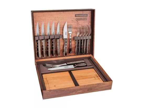 Malette pour barbecue 15 pièces en inox et bois Churrasco
