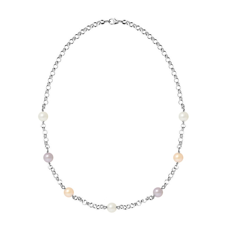 Collier en Argent 925 et Perles de culture Multicolores