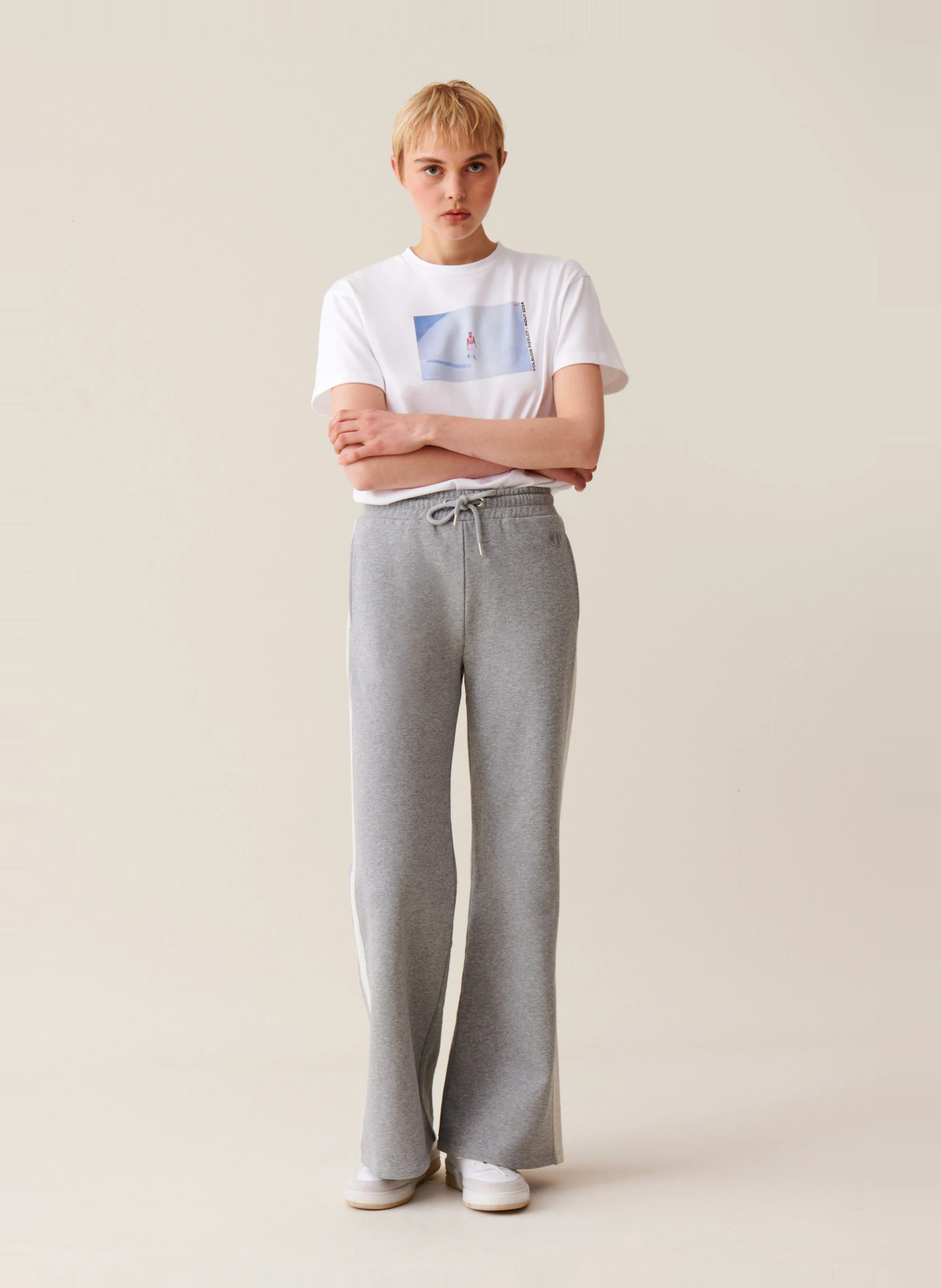 Pantalon jogging contrasté en coton | Gris