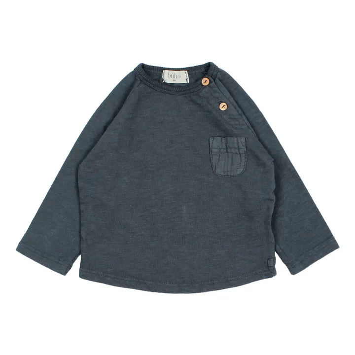 Búho T-Shirt Coton Bio Flammé Poche Bébé | Bleu nuit