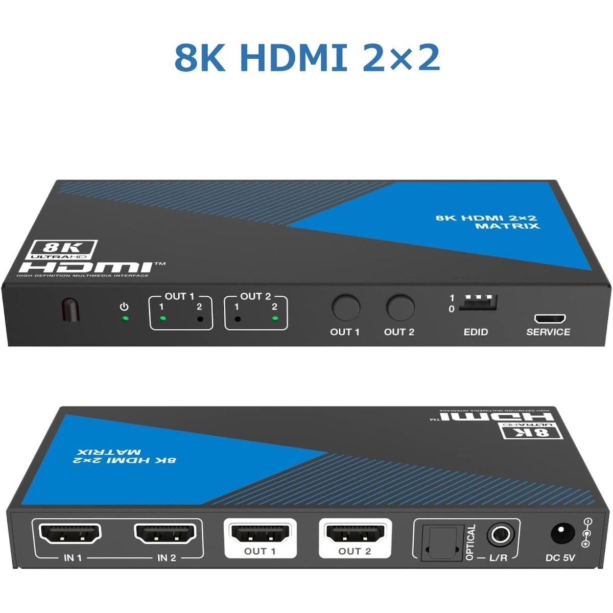 NÖRDIC 8K HDMI 2.1 matrisebryter 2x2 med lyduttrekk Toslink & Stereo EDID CEC, Dolby Atmos, Digital Plus, DTS-EX
