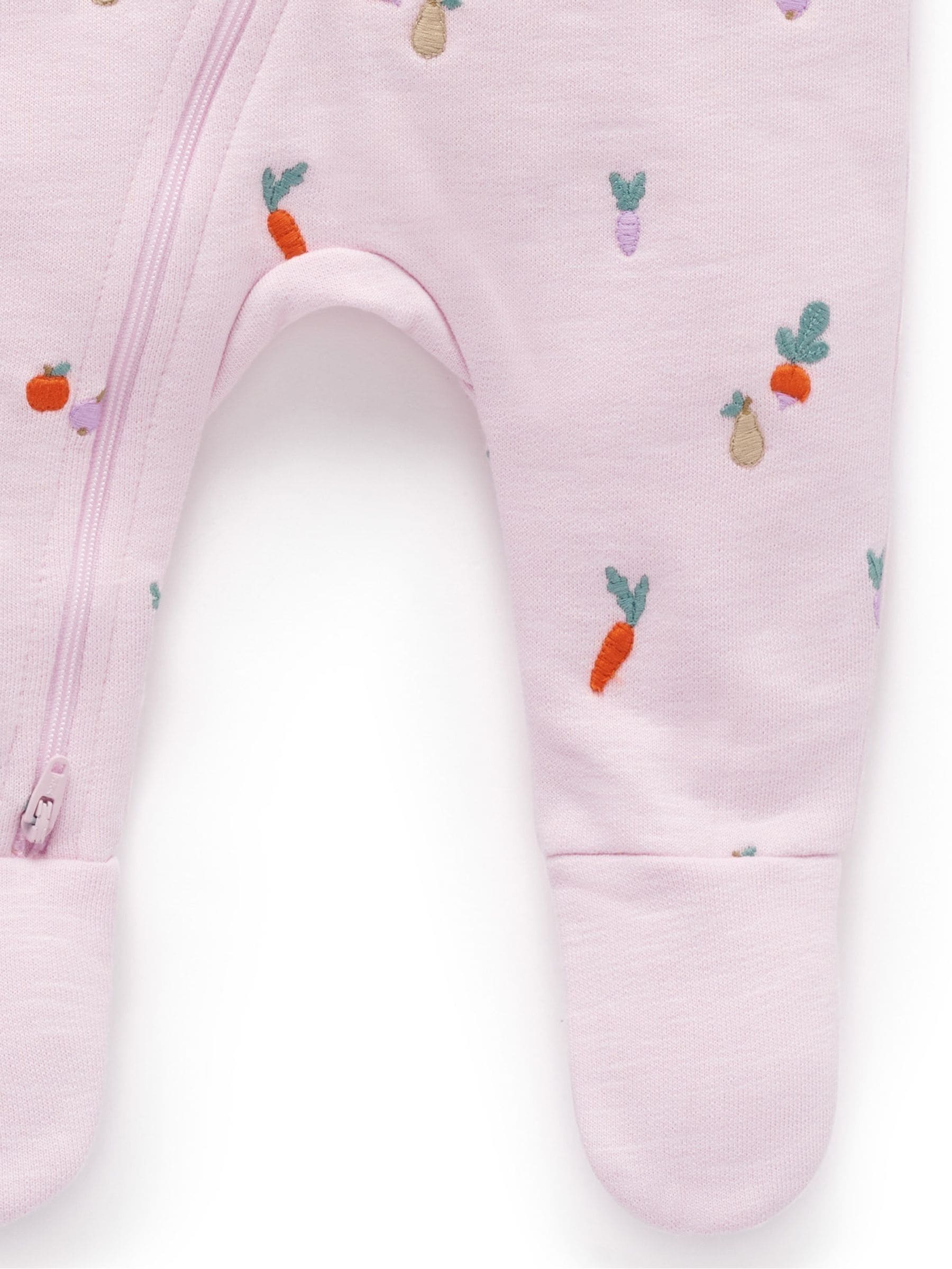 Roze - Purebaby Embroidered Fleece Sleepsuit
